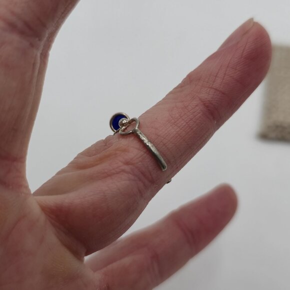 Size 5 Sterling Silver Handmade Blue Cat's Eye Stone Toe Ring A2881 - Picture 3 of 7